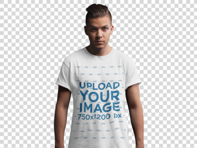 Transparent T-Shirt Mockup of a Young Man with a Trendy Haircut 21013