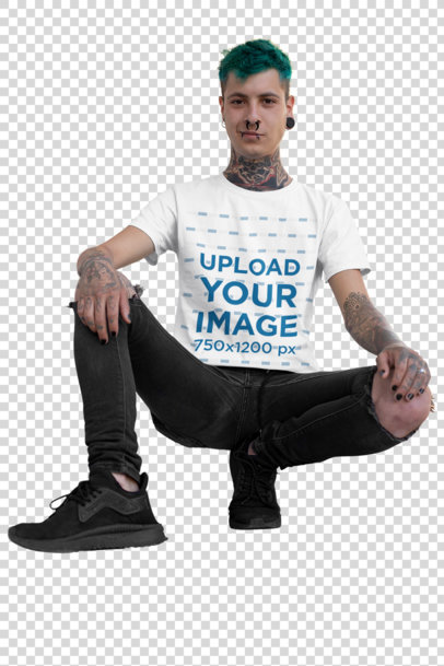 Transparent T-shirt Mockup of a Man with Blue Hair 26476
