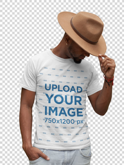Transparent T-shirt Mockup of a Man Wearing a Western-Style Hat 22765
