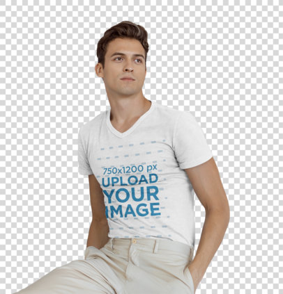 Transparent V-Neck T-Shirt Mockup Featuring a Young Man Posing 36433-r-el2