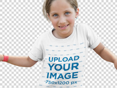 Transparent T-Shirt Mockup of a Little Girl with Blue Eyes a16161