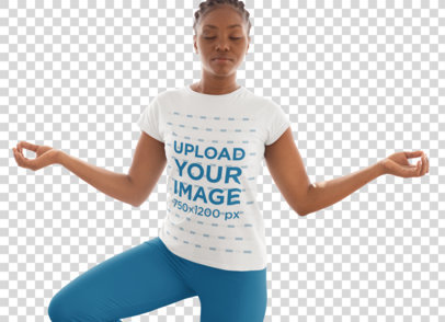 Transparent T-Shirt Mockup Featuring a Woman Doing the Tree Pose