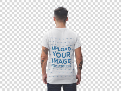 Transparent Back Shot Tshirt Mockup of a Man Facing a Modern Stone Wall