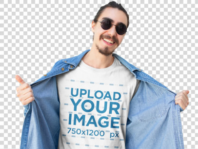 Transparent Mockup Featuring a Man Revealing His T-Shirt 26198