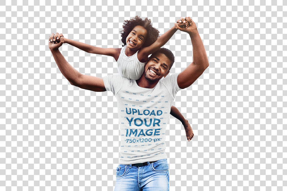 Transparent T-Shirt Mockup of a Man Playing with His Daughter in Nature