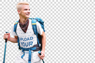 Transparent T-Shirt Mockup of a Fully Equipped Hiker on the Mountains 42053-r-el2