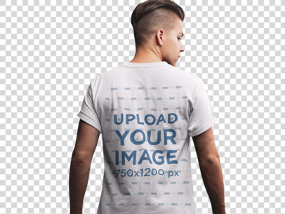 Transparent Back-View T-Shirt Mockup of a Man With a Trendy Hairstyle 21014