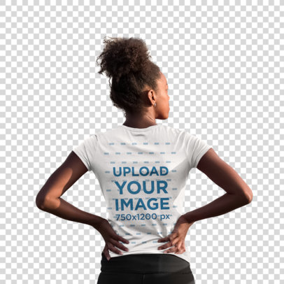 Transparent Back-View T-Shirt Mockup of a Woman Ready for a Jog
