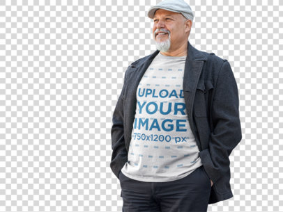 Transparent T-Shirt Mockup Featuring a Smiling Elderly Man a8535