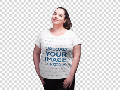 Transparent Plus Size Tshirt Mockup of a Happy Woman
