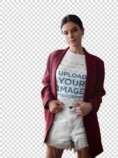Transparent Tee Mockup Featuring a Cool Woman at the Marketplace 