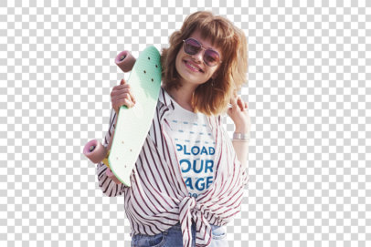 Transparent T-Shirt Mockup of a Happy Woman Carrying a Board in Her Hand 42227-r-el2