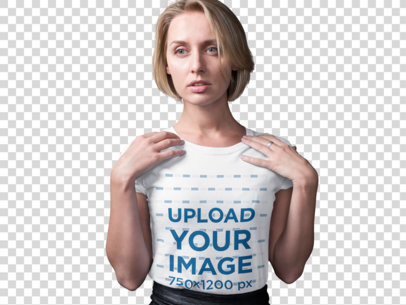 Transparent Mockup of a Woman With Blond Hair Wearing a T-Shirt a19899