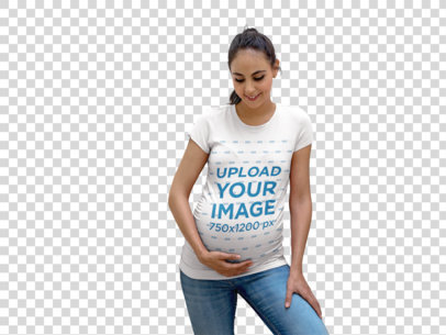 Transparent Happy Woman Wearing a Maternity T-Shirt Mockup