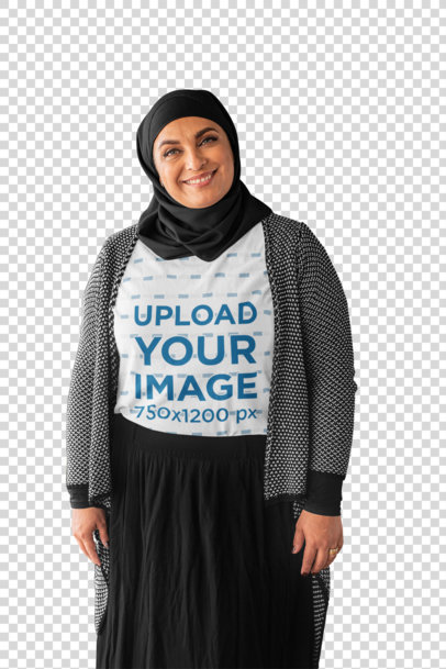transparent mockup of a woman wearing a t-shirt and a hijab 28285