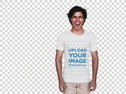 Transparent T-Shirt Mockup of a Trendy Young Man Against a Yellow Door
