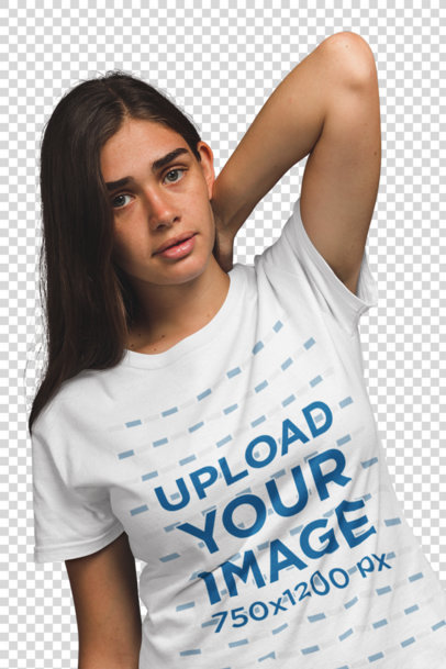 Transparent Mockup of a Young White Woman Wearing a Tshirt 