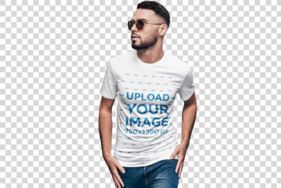 transparent mockup of a trendy man wearing a crewneck t-shirt and sunglasses 2811-el1