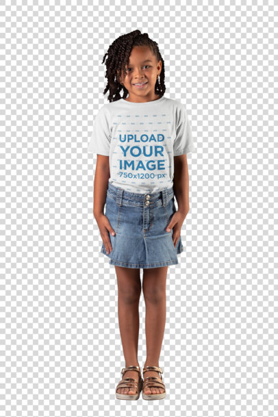 Transparent Round Neck Tee Mockup of a Pretty Little Girl Against a White Background 22031