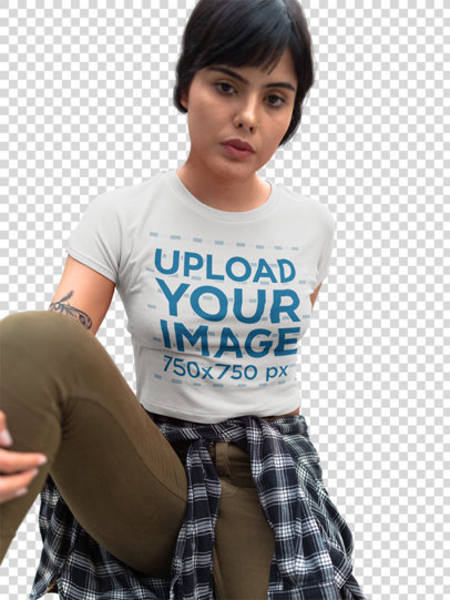 Transparent Latina Woman Wearing a Crop Top Tee Mockup