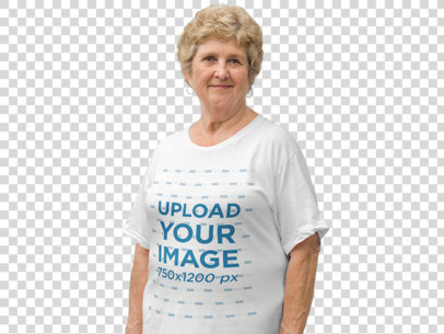 transparent mockup of an adorable granny wearing a t-shirt a10937