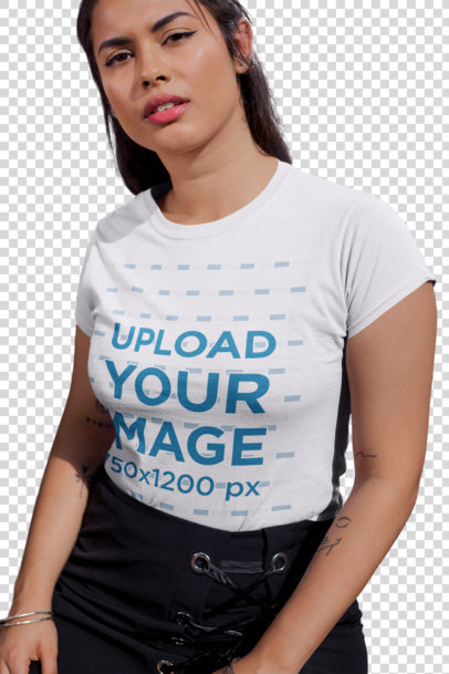 Transparent Mockup of a Woman with Tattoos Wearing a T-Shirt