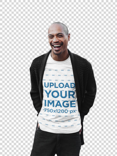 Transparent Mockup of a Laughing Man Wearing a Heathered T-Shirt