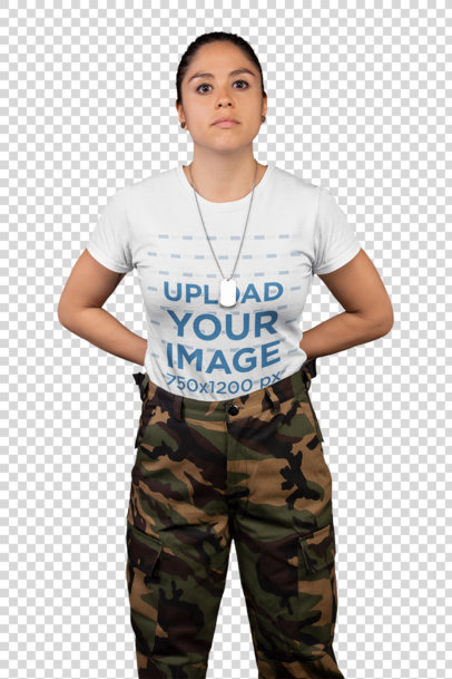 Transparent T-Shirt Mockup Featuring a Female Veteran 21224