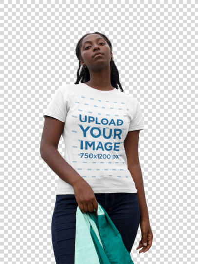Transparent T-Shirt Mockup Featuring a Woman With Locs at a Parking Lot a17324