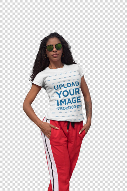 Transparent Mockup of a Bold Woman Wearing a T-Shirt and Sunglasses 27343
