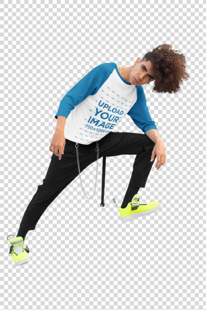 Transparent Mockup of a Stylish Man Wearing a Raglan Tee with Three-Quarter Sleeves in an Urban Setting