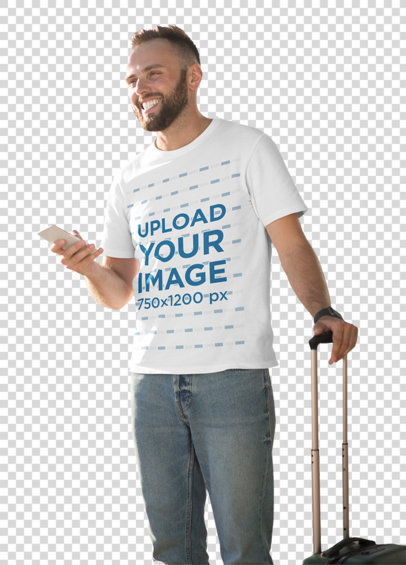 Transparent Tee Mockup of a Man with a Suitcase