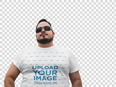 Transparent Plus Size Tee Mockup of a Bearded Man with Sunglasses a12132