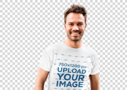 Transparent T-Shirt Mockup Featuring a Man Against a Patterned Background