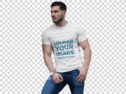 Transparent T-Shirt Mockup Featuring a Muscular Man Posing a17659