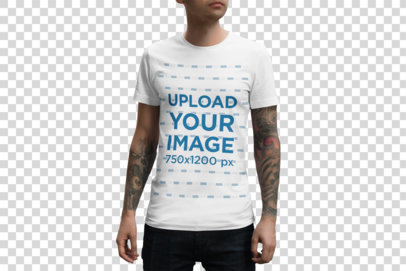 Transparent T-Shirt Mockup of a Man with Arm Tattoos 1939-el1