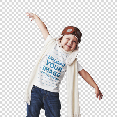 Transparent T-Shirt Mockup of a Happy Kid Wearing an Aviator Hat and Goggles 43101-r-el2