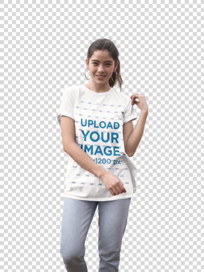 transparent mockup of a happy woman wearing an oversized t-shirt 23012
