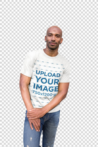transparent round neck t-shirt mockup featuring a serious man 18230