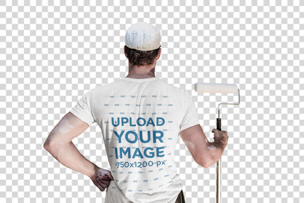 Transparent T-Shirt Mockup Featuring the Back of a Painter