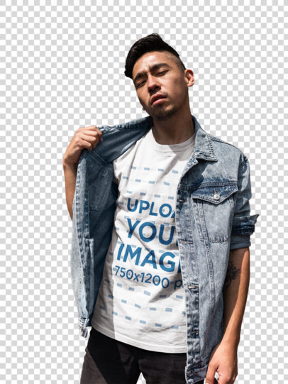 Transparent T-Shirt Mockup Featuring a Man Walking Down the Street a17794