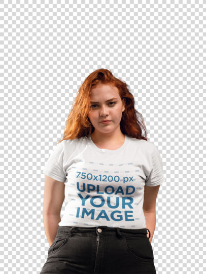 Transparent T-Shirt Mockup Featuring a Serious Long-Haired Woman 21936