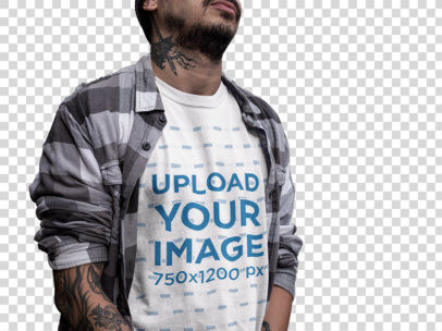 Transparent Mockup of a Man Wearing a T-Shirt While Posing on the Street a17072