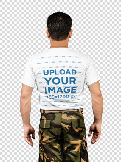 Transparent Back-View Mockup Featuring a Veteran Soldier 21257