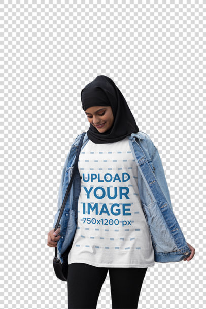 Transparent T-Shirt Mockup of a Smiling Woman with a Hijab 28411