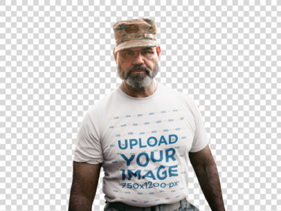 Transparent T-Shirt Mockup of a Bearded Military Veteran a20636