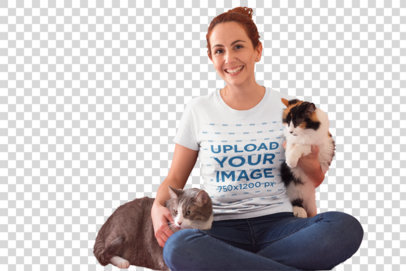 Transparent T-Shirt Mockup of a Woman with Cats a18981