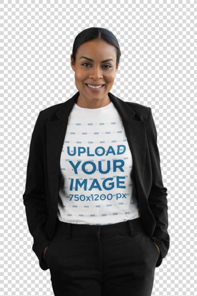 Transparent T-Shirt Mockup Featuring a Professional Woman