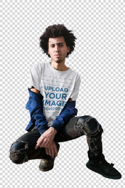 Transparent T-Shirt Mockup of a Young Man with an Afro 18083