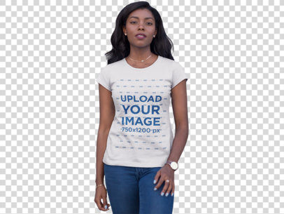 transparent round neck tee mockup featuring a young woman a16060